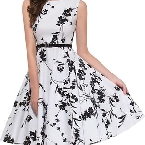 NWT. White with black shadow flowered dress